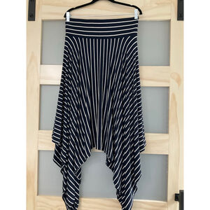 Cabi Navy Blue White Striped Asymmetrical Handkerchief Hem Skirt Size M
